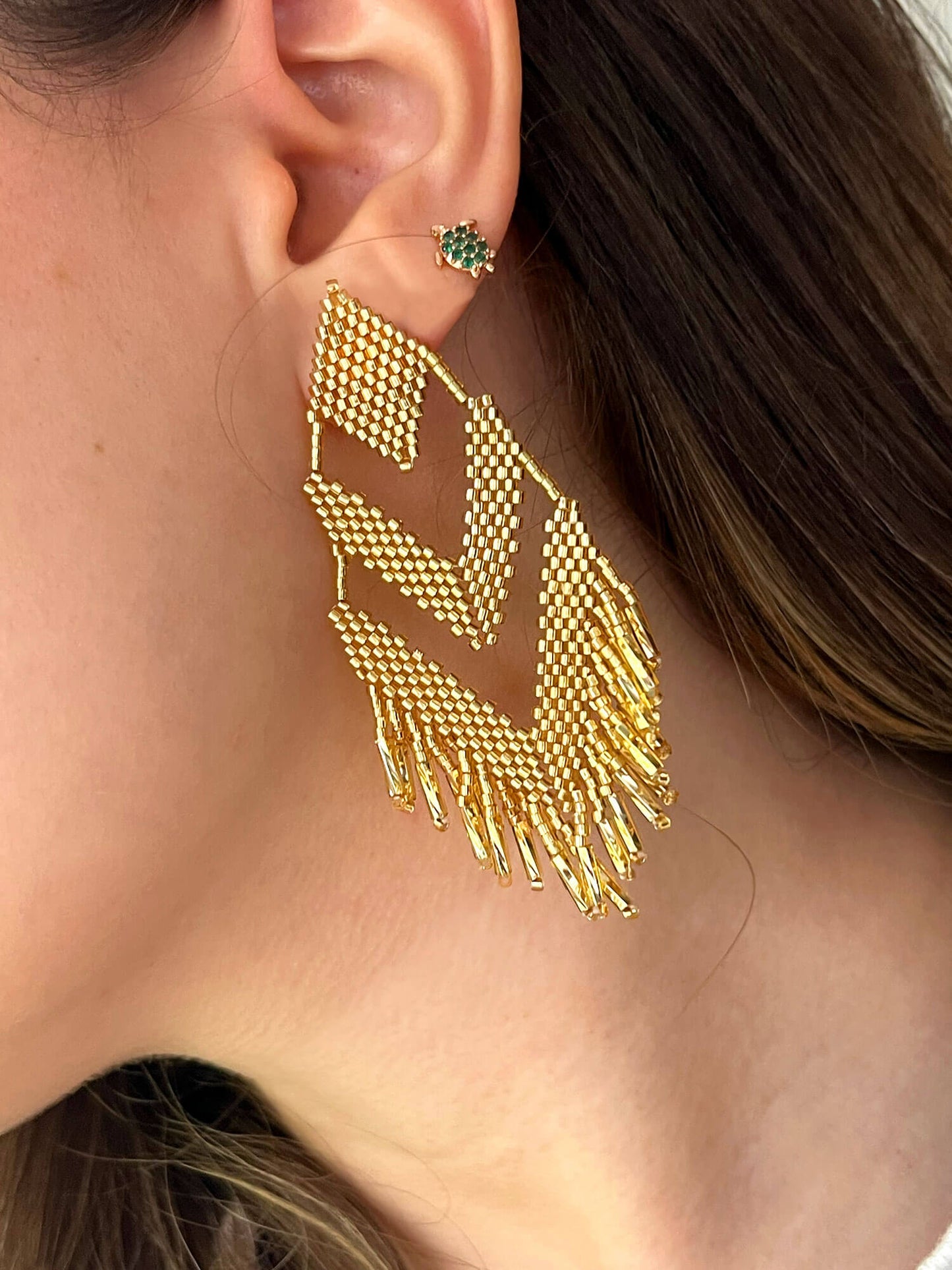 Aretes Cascada Amazónica Dorada