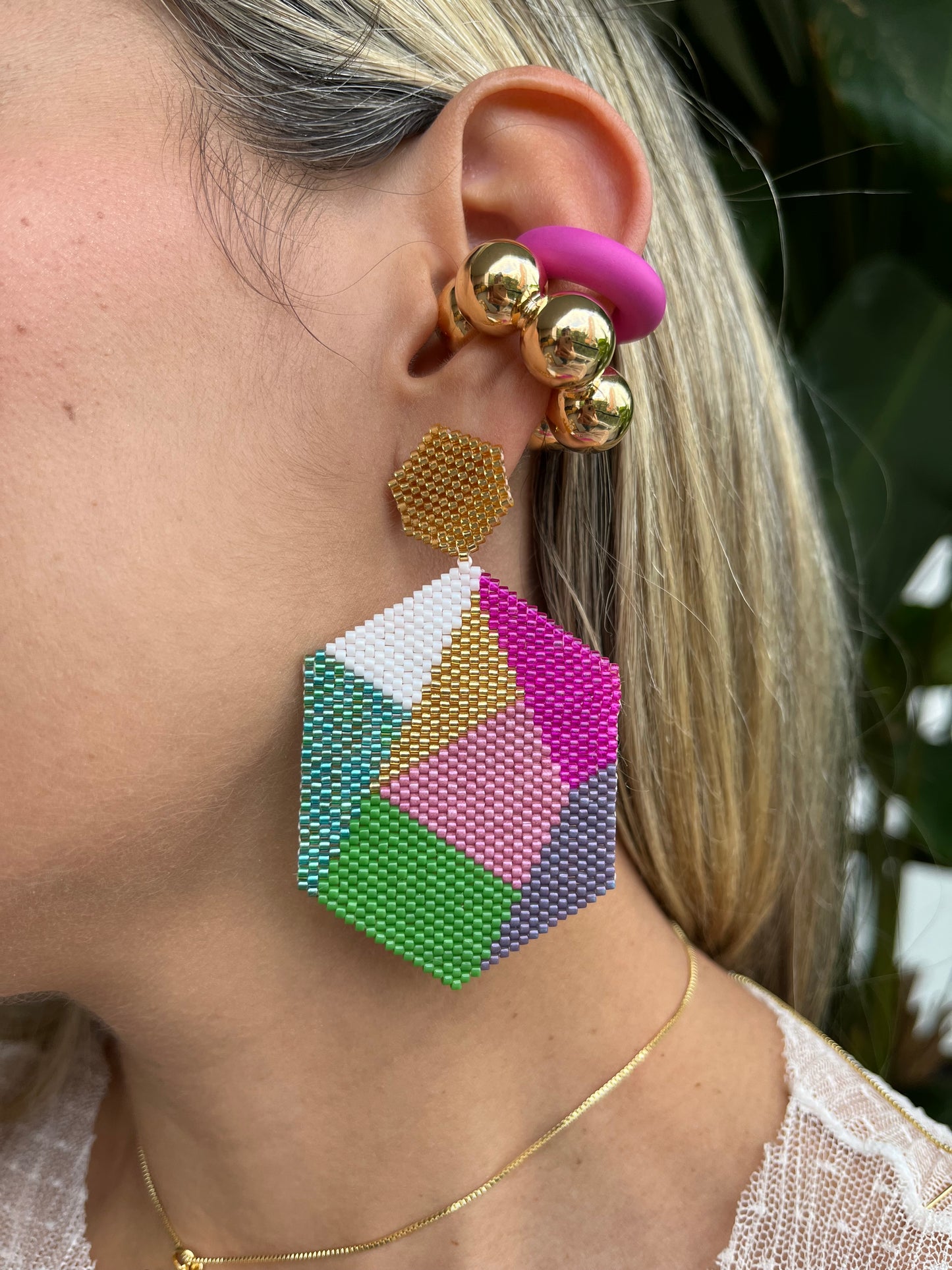 Aretes Hexágono Multicolor Amazonas