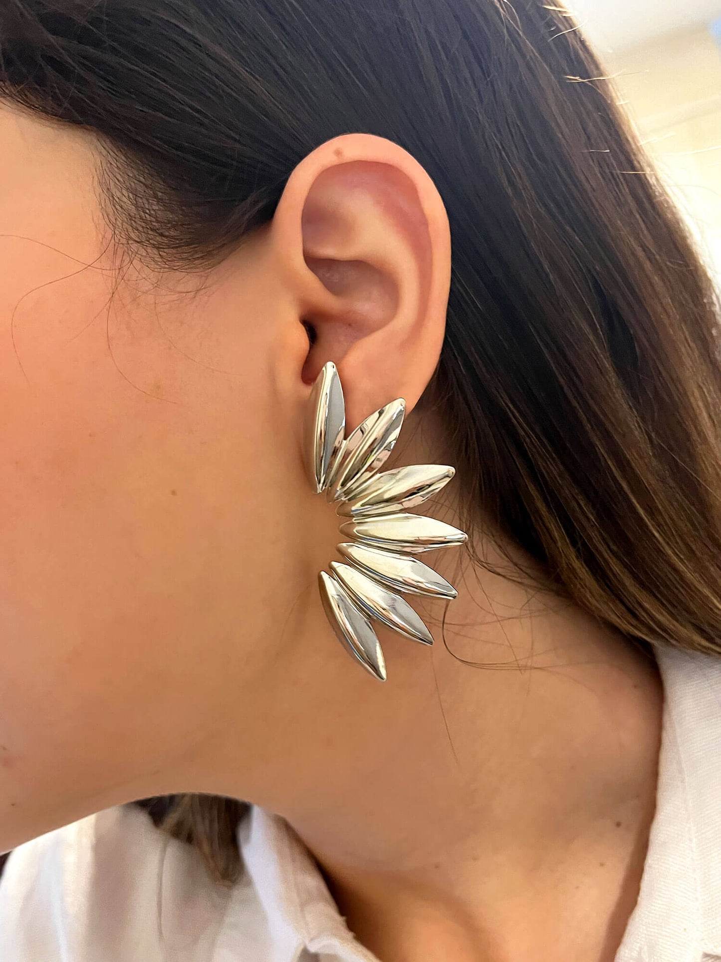 Aretes Palmera Amazónica Plateada
