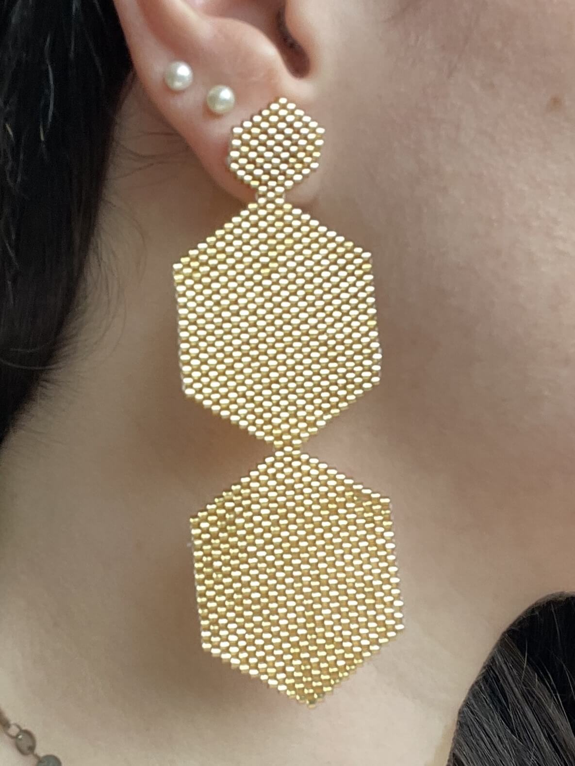 Aretes Hexágono Dobles Dorados Amazonas