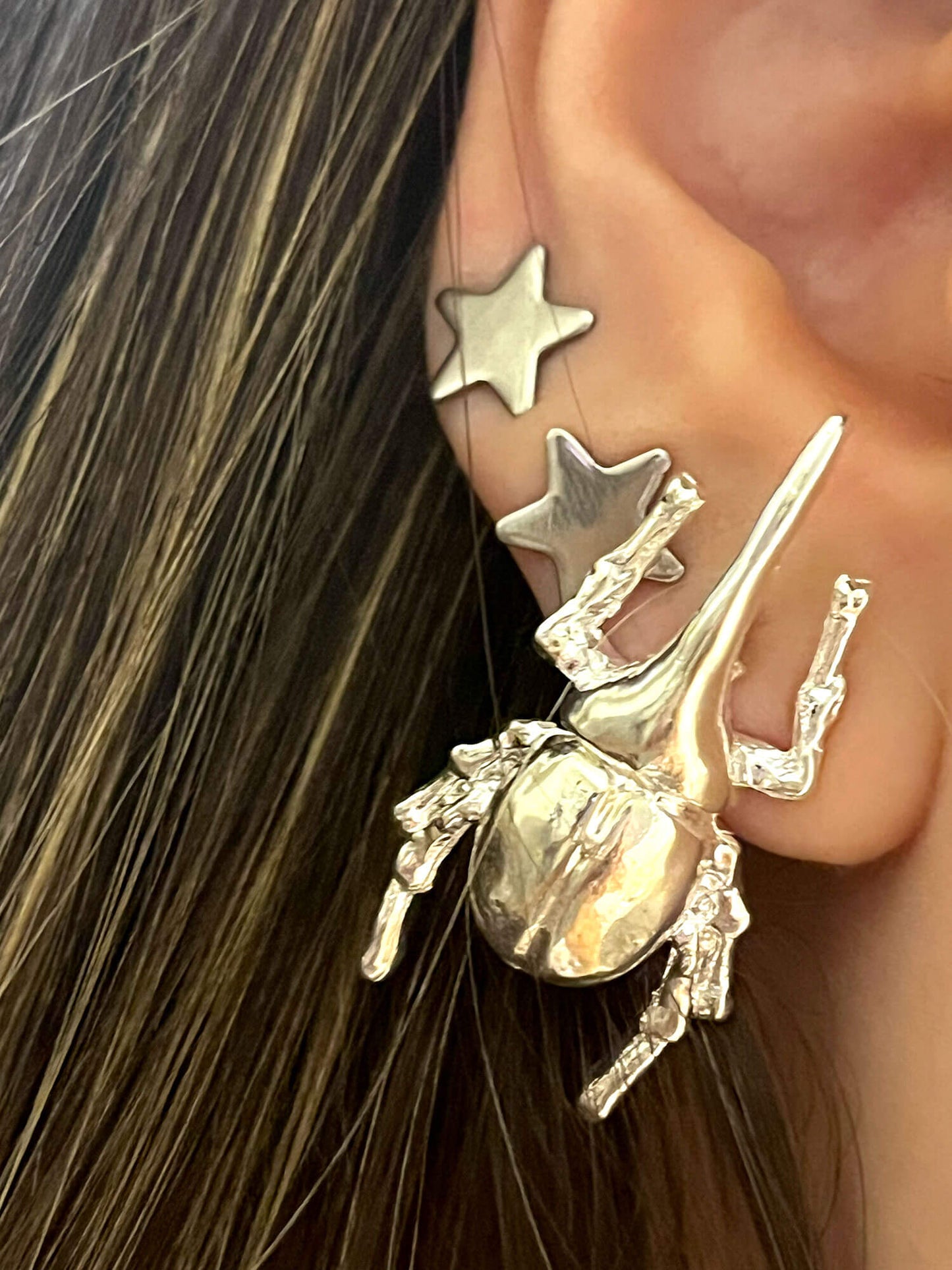 Aretes Escarabajo Plateado