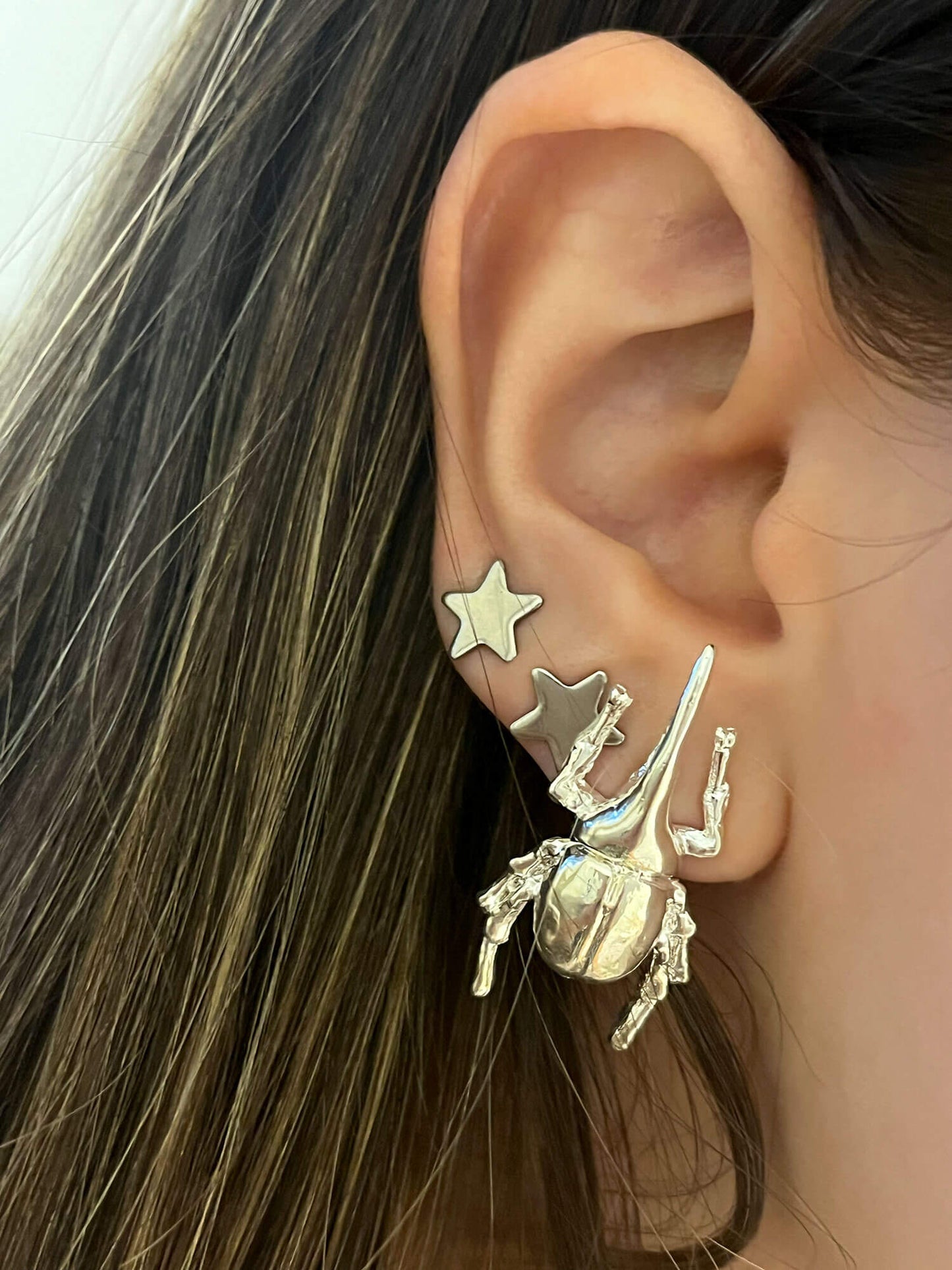 Aretes Escarabajo Plateado